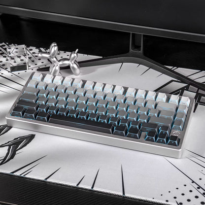 Black/white/gray gradient folded edges, transparent side engraved keyboard keycaps, customized PBT two-color injection molding