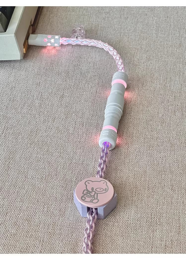 Pink purple single crystal copper, customized manual data cable for aviation plug mechanical keyboard, 8k return rate personalized keyboard cable