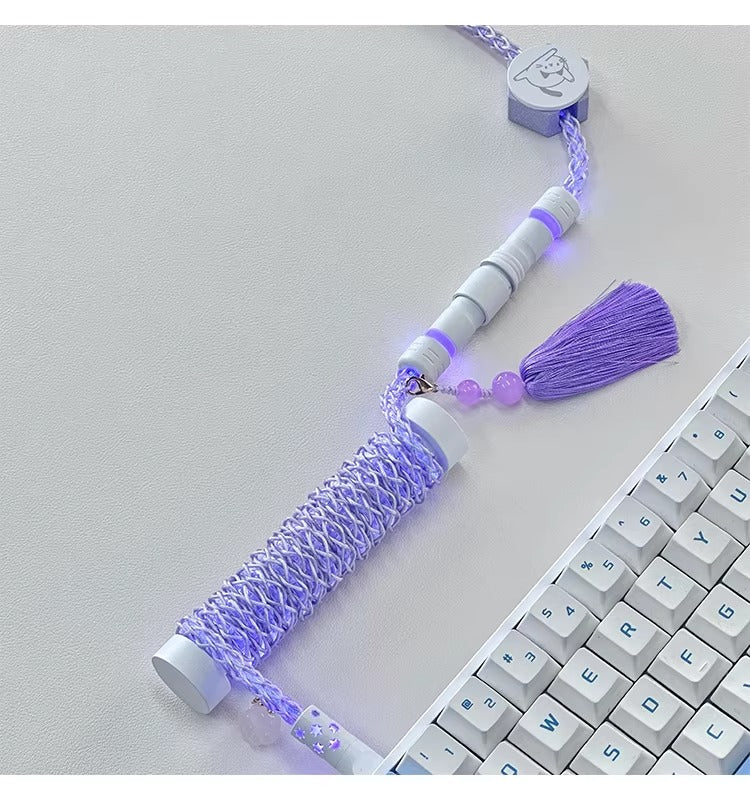 Pink/purple, single crystal copper spiral integral luminous aviation plug, manually customized data cable, keyboard cable
