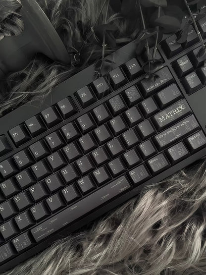 The Matrix Theme personalized keycap set, made of PBT material and featuring five sided heat sublimation technology keycaps with original factory height
