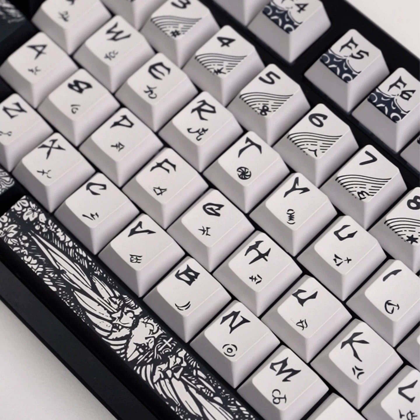 Fallen angel themed design, metallic matte texture PBT material personalized keycap set,  cultural creative decoration keycap set, compatible with 61/64/68/75/84/87/104 mechanical keyboard