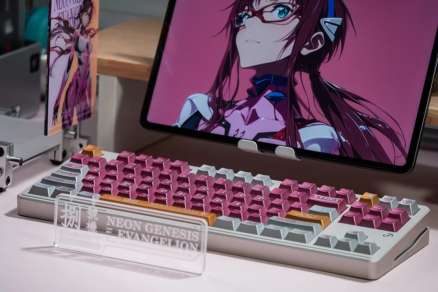 EVA series, mecha themed design, PBT metallic paint material personalized keycap set, anime and game creative design decoration set keycaps