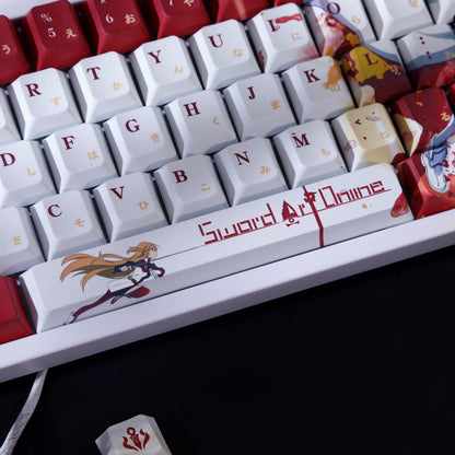 Sword Art Online‌  theme,Yuuki Asuna， PBT material personalized keycap set, anime keycap culture peripheral mechanical keyboard decoration keycaps， Compatible with 61/64/68/75/84/87/104 key mechanical keyboard keycap set