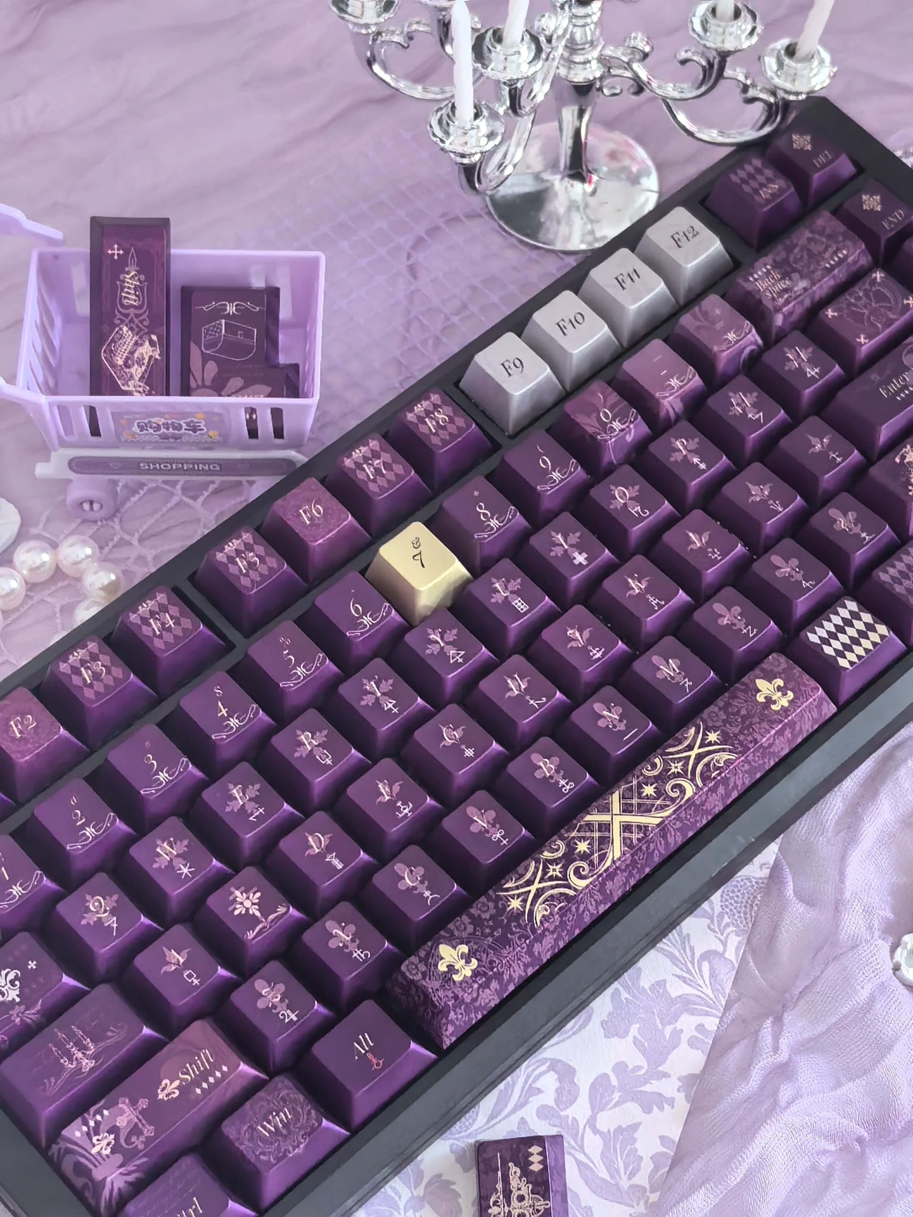 Faust Contract Theme Design, Purple Set, Metallic Paint PBT material personalized keycap set, anime and games cultural creative decoration keycap set, compatible with 61/64/68/75/84/87/104 mechanical keyboard