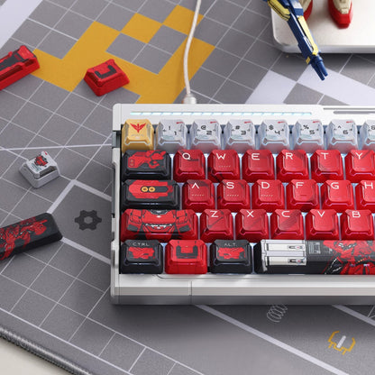 Gundam‌， SAZABI，MSN-04, There are two versions: opaque and semi transparent personalized keycaps, mechanical keyboard replacement keycap set, anime and game cultural and creative keycaps set,61/64/68/75/84/87/104 Key Mechanical Keyboard Keycap Set
