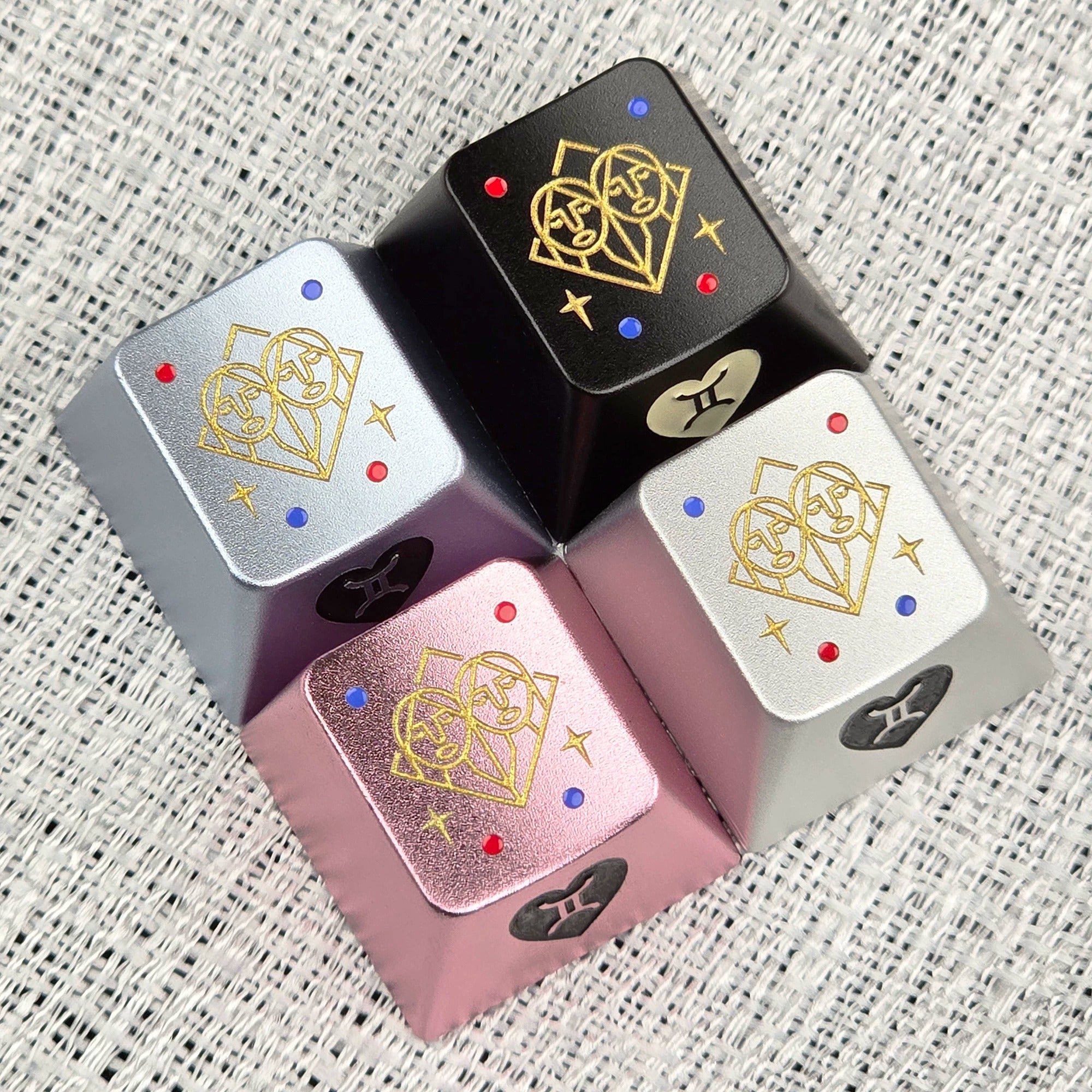 12 Constellation Aluminum Alloy Keycaps with Anodized Enamel Color Craft Metal Personalized Keycaps, Mechanical Keyboard Decorative Keycaps, Constellation Divination Cultural Creative Products.