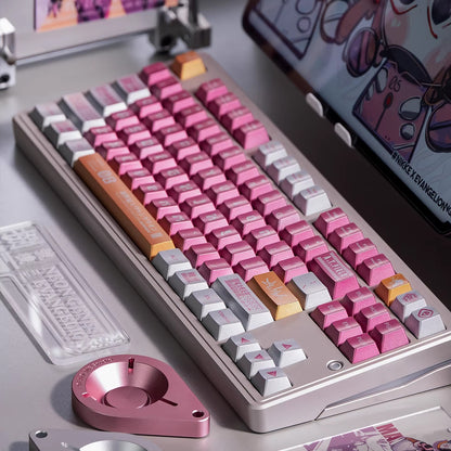 EVA series, mecha themed design, PBT metallic paint material personalized keycap set, anime and game creative design decoration set keycaps