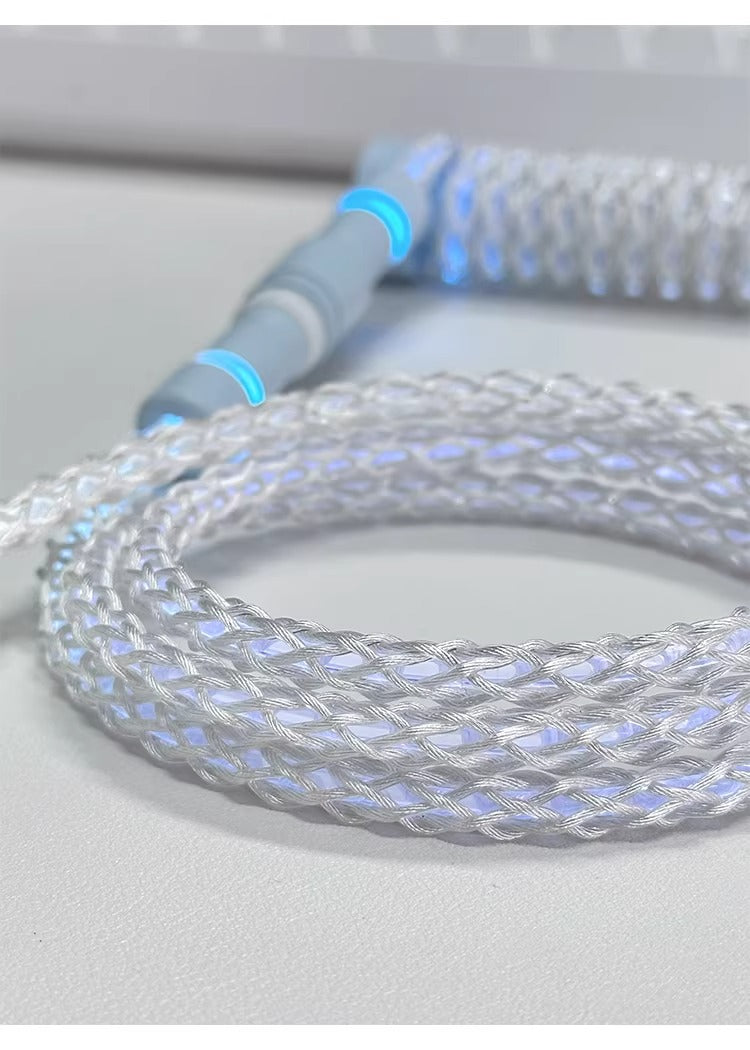 Single crystal copper aviation plug data cable, white blue gradient overall luminous 8k magnetic axis keyboard cable