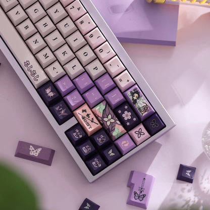 Demon Slayer: Kimetsu no Yaiba series, Kochou Shinobu theme, original high PBT material keycaps, full five sided thermal sublimation process mechanical keyboard custom set keycaps