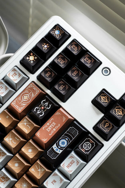 Metallic paint texture gilded design art keycaps, custom set personalized keycap series，PBT material, Original factory height, compatible with 61/64/68/75/84/87/104 mechanical keyboard keycap set