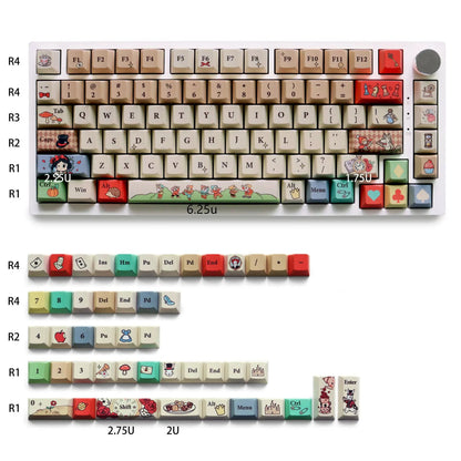 Kind end hausm ä rchen theme, PBT material, sublimation, fairy tale Anime games Personalized keycap set, original factory height mechanical keyboard decorative keycap set，anime keycap set suitable for 61/64/68/75/84/87/104 Key Mechanical Keyboard