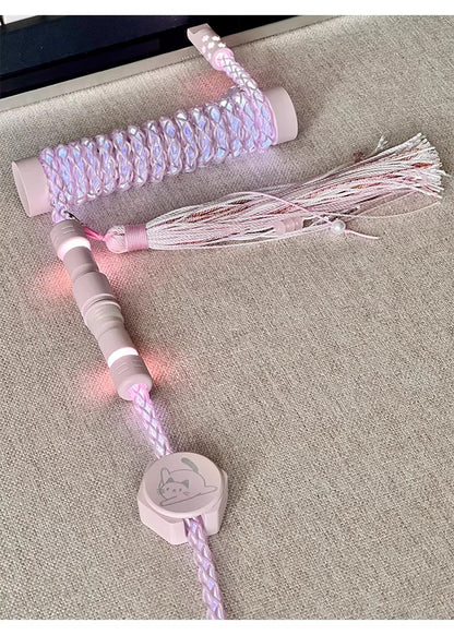 Pink/purple, single crystal copper spiral integral luminous aviation plug, manually customized data cable, keyboard cable
