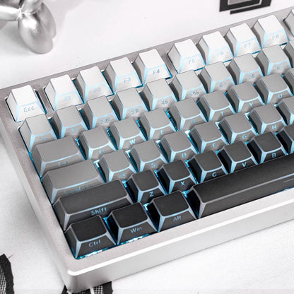 Black/white/gray gradient folded edges, transparent side engraved keyboard keycaps, customized PBT two-color injection molding
