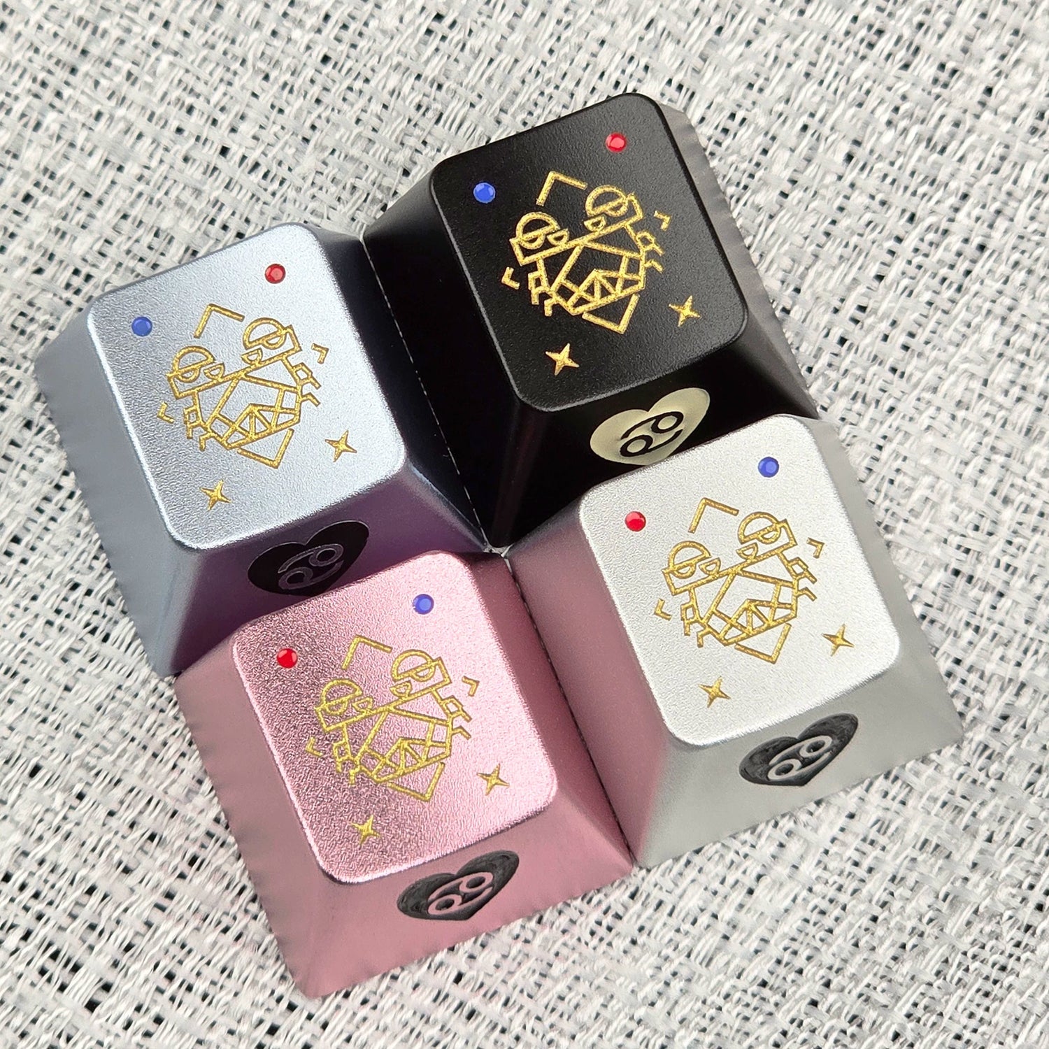 12 Constellation Aluminum Alloy Keycaps with Anodized Enamel Color Craft Metal Personalized Keycaps, Mechanical Keyboard Decorative Keycaps, Constellation Divination Cultural Creative Products.
