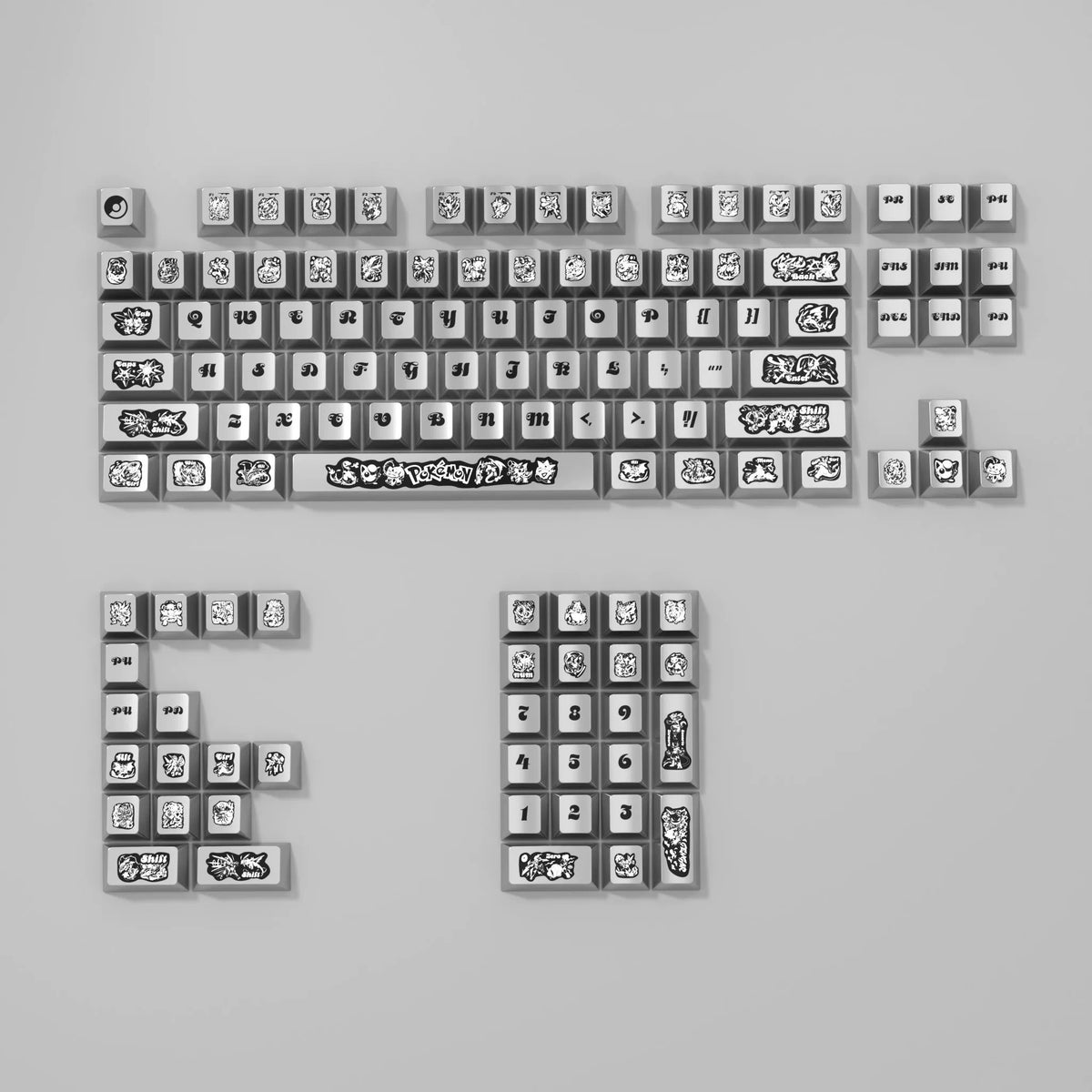 Pokémon themed design, metallic paint texture PBT material personalized keycaps, mechanical keyboard replacement keycap set, anime and game cultural and creative keycaps set, Compatible with 61/64/68/75/84/87/104 Key Mechanical Keyboard Keycap Set