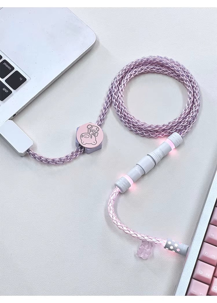 Pink purple single crystal copper, customized manual data cable for aviation plug mechanical keyboard, 8k return rate personalized keyboard cable