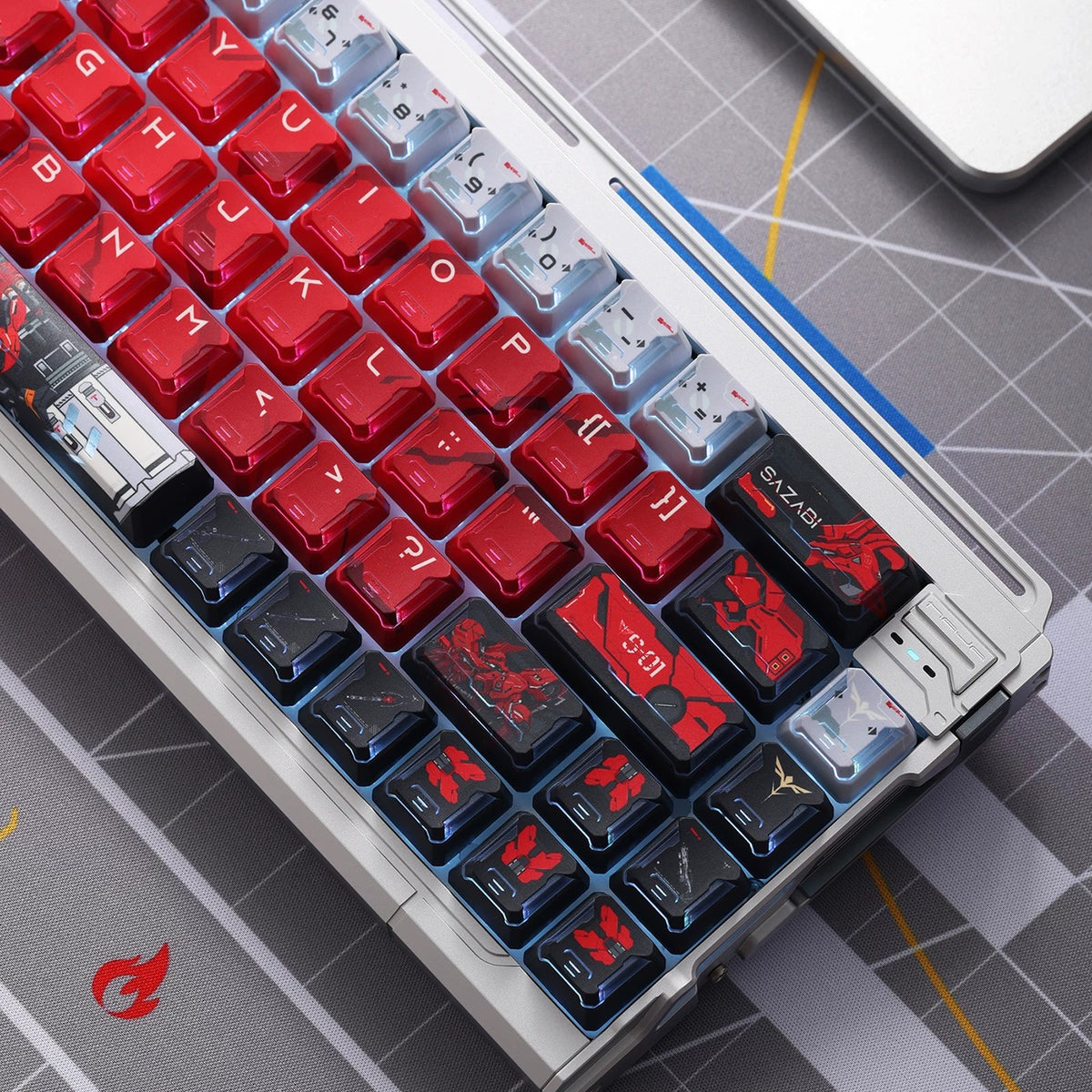 Gundam‌， SAZABI，MSN-04, There are two versions: opaque and semi transparent personalized keycaps, mechanical keyboard replacement keycap set, anime and game cultural and creative keycaps set,61/64/68/75/84/87/104 Key Mechanical Keyboard Keycap Set