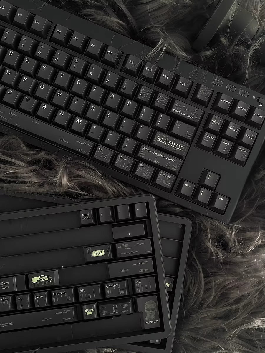 The Matrix Theme personalized keycap set, made of PBT material and featuring five sided heat sublimation technology keycaps with original factory height