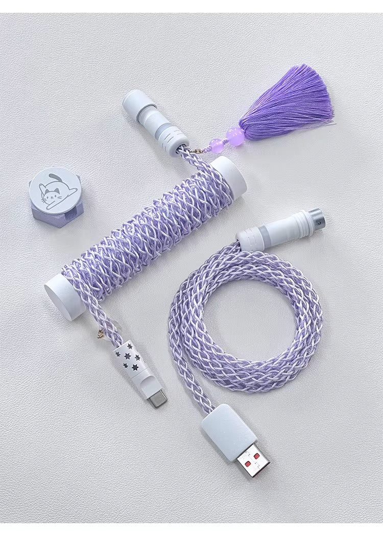 Pink/purple, single crystal copper spiral integral luminous aviation plug, manually customized data cable, keyboard cable