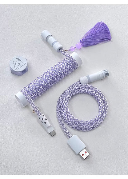 Pink/purple, single crystal copper spiral integral luminous aviation plug, manually customized data cable, keyboard cable