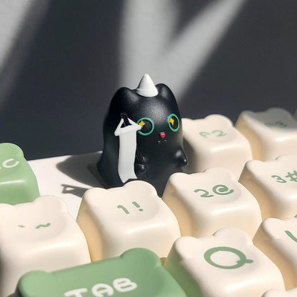 Ghost Cat, multi-color resin molding, handmade personalized keycaps, cartoon cat image creative mechanical keyboard decoration keycaps