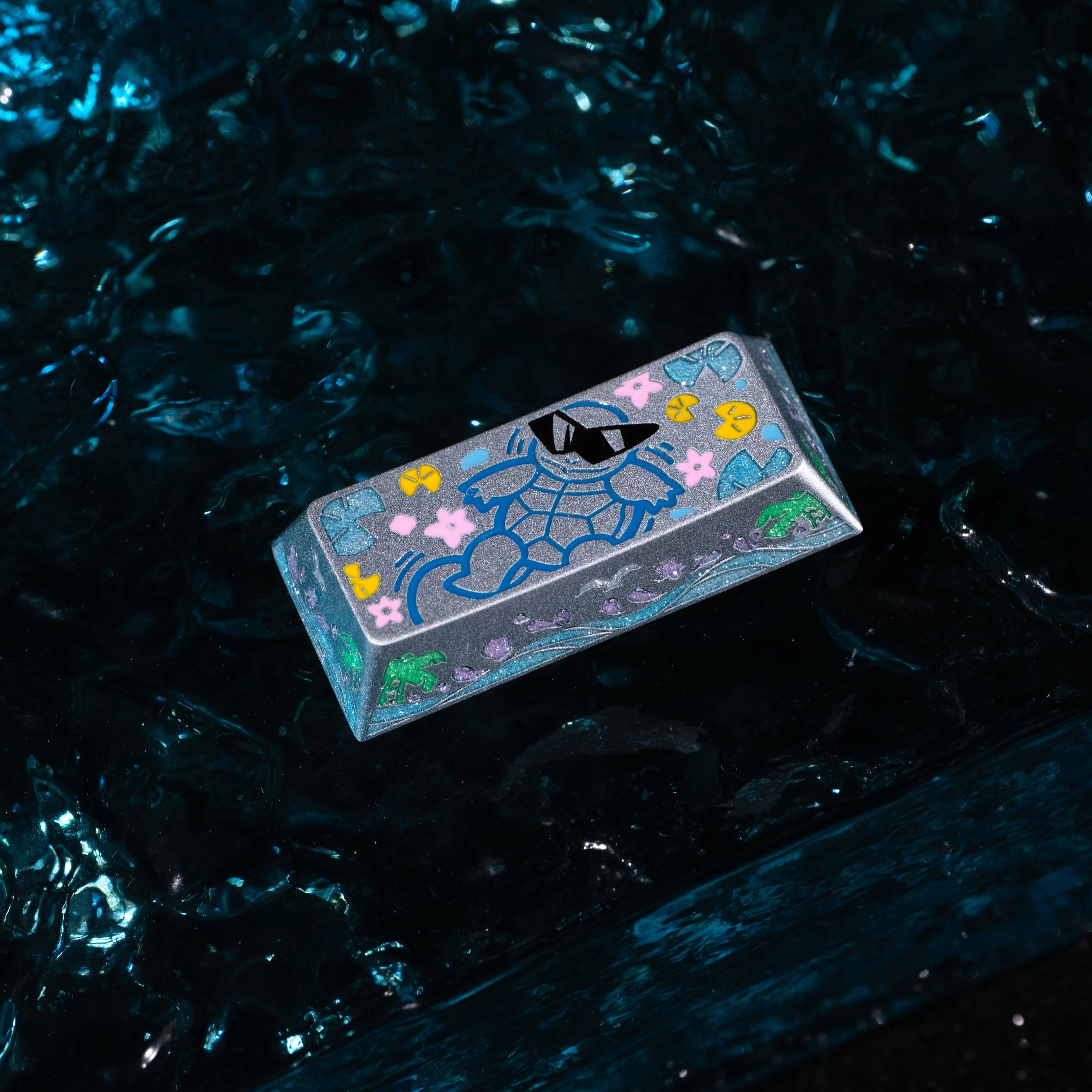 Squirtle Theme, Aluminum Alloy CNC Metal Anode Personalized Keycaps, Enamel Colored Colorful Art Keycaps, Mechanical Keyboard Anime Cartoon Decorative Keycaps