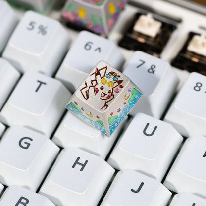 Pok é mon series, Pikachu themed design, keycaps made of aluminum alloy material CNC integrated precision machining personalized keycaps, mechanical keyboard decorative keycaps
