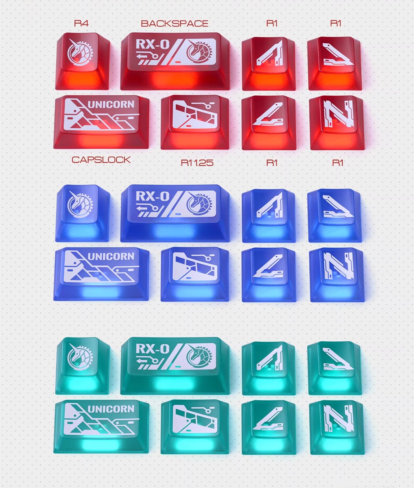 Gundam themed keycaps, RX-0，BANSHEE， 141 key+24 key PC, anime decoration keycap set