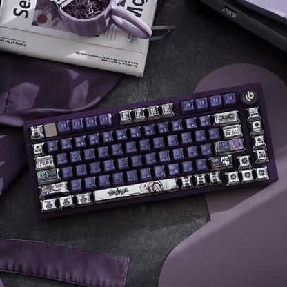 EVA series, EVANGELION-01 theme, comic style PBT keycap with folded edges and transparent five sided heat sublimation mechanical keyboard decoration keycap, compatible with 61/64/68/75/84/87/104 key mechanical keyboard keycap set