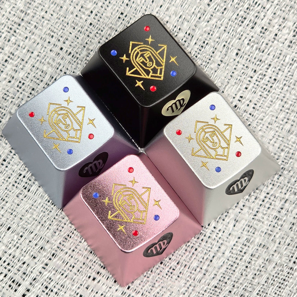 12 Constellation Aluminum Alloy Keycaps with Anodized Enamel Color Craft Metal Personalized Keycaps, Mechanical Keyboard Decorative Keycaps, Constellation Divination Cultural Creative Products.