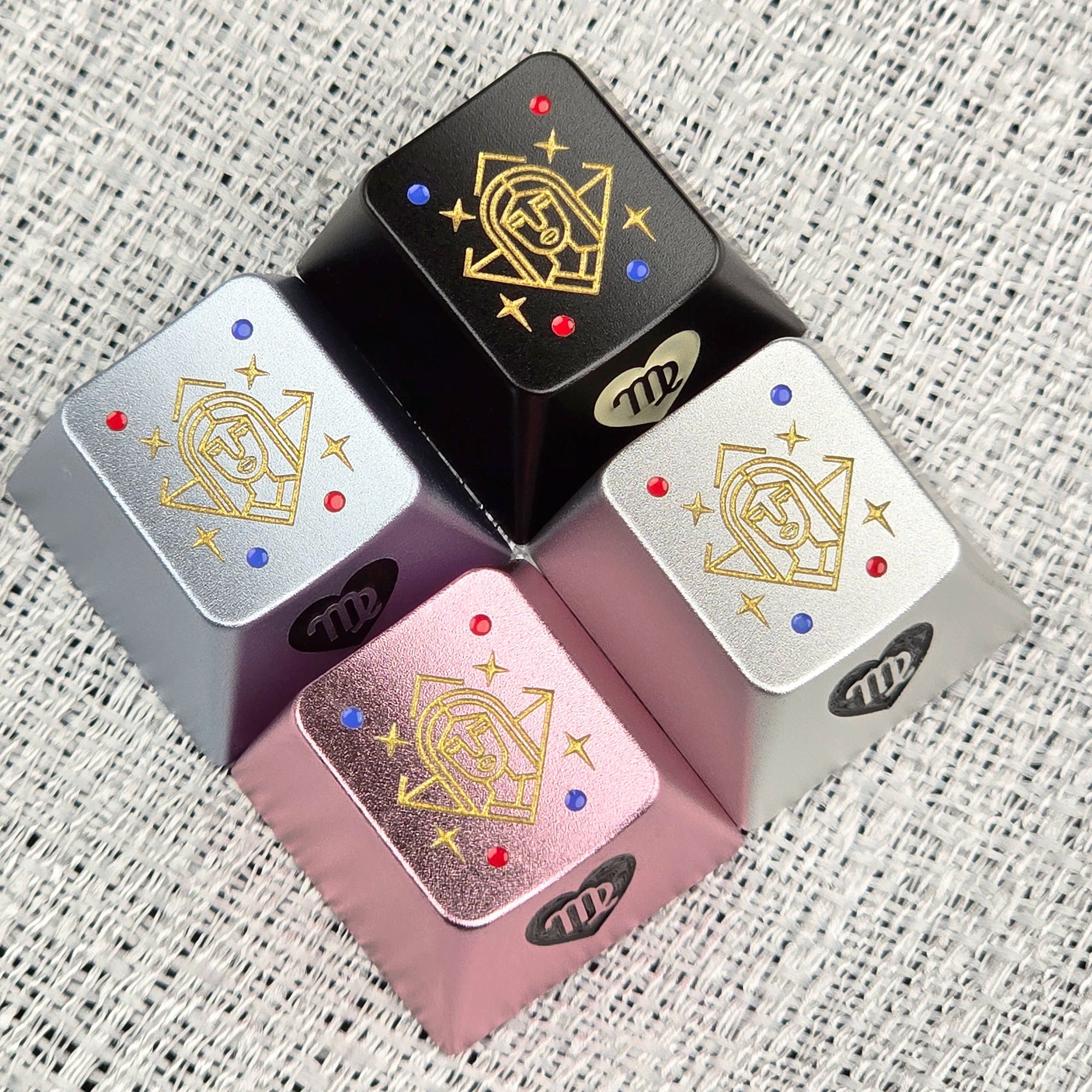 12 Constellation Aluminum Alloy Keycaps with Anodized Enamel Color Craft Metal Personalized Keycaps, Mechanical Keyboard Decorative Keycaps, Constellation Divination Cultural Creative Products.