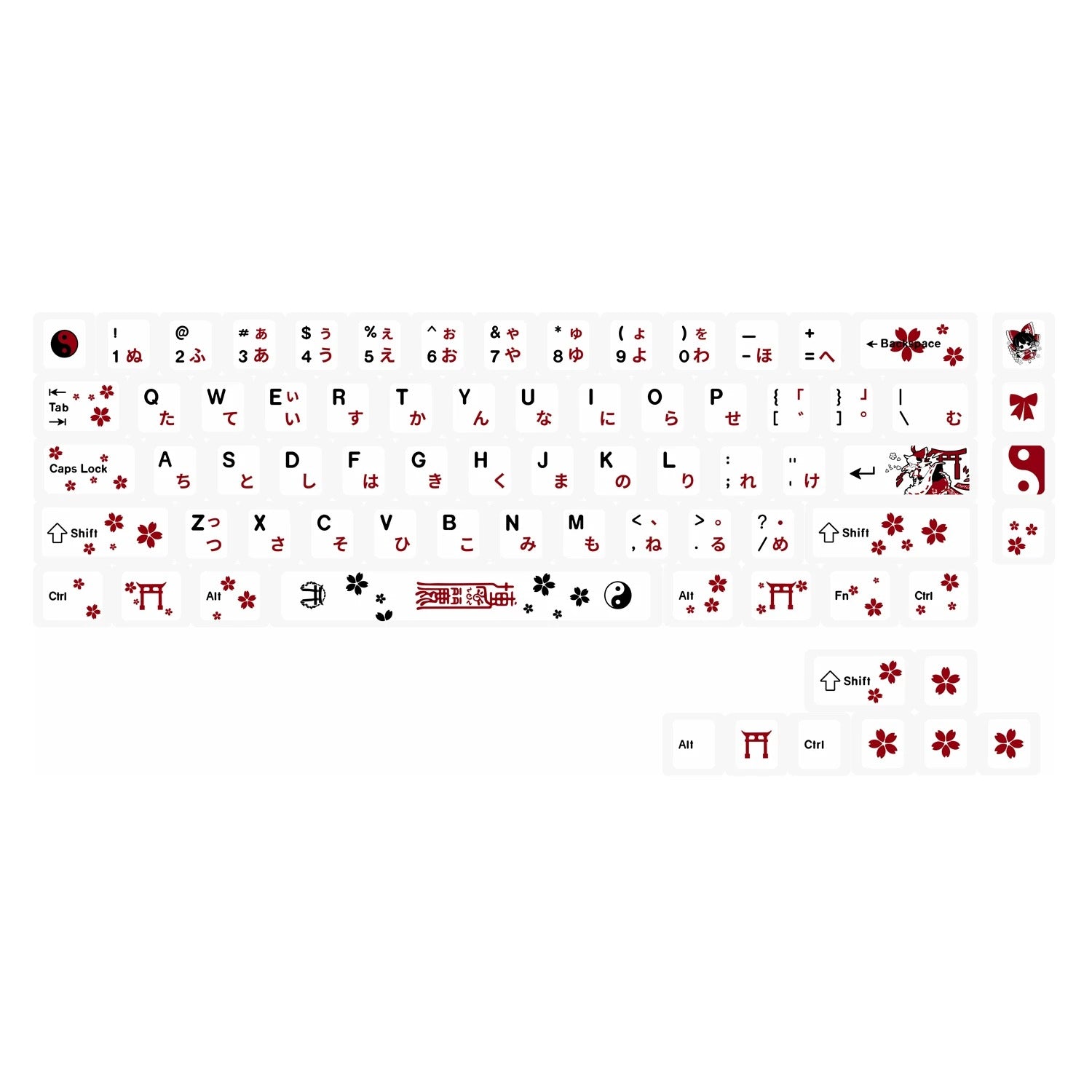 Touhou Project, Hakurei Reimu Theme Design Set Anime Game Personalized Keycaps Original Factory Height PBT Compatible 60 63 64 65 68 75 87