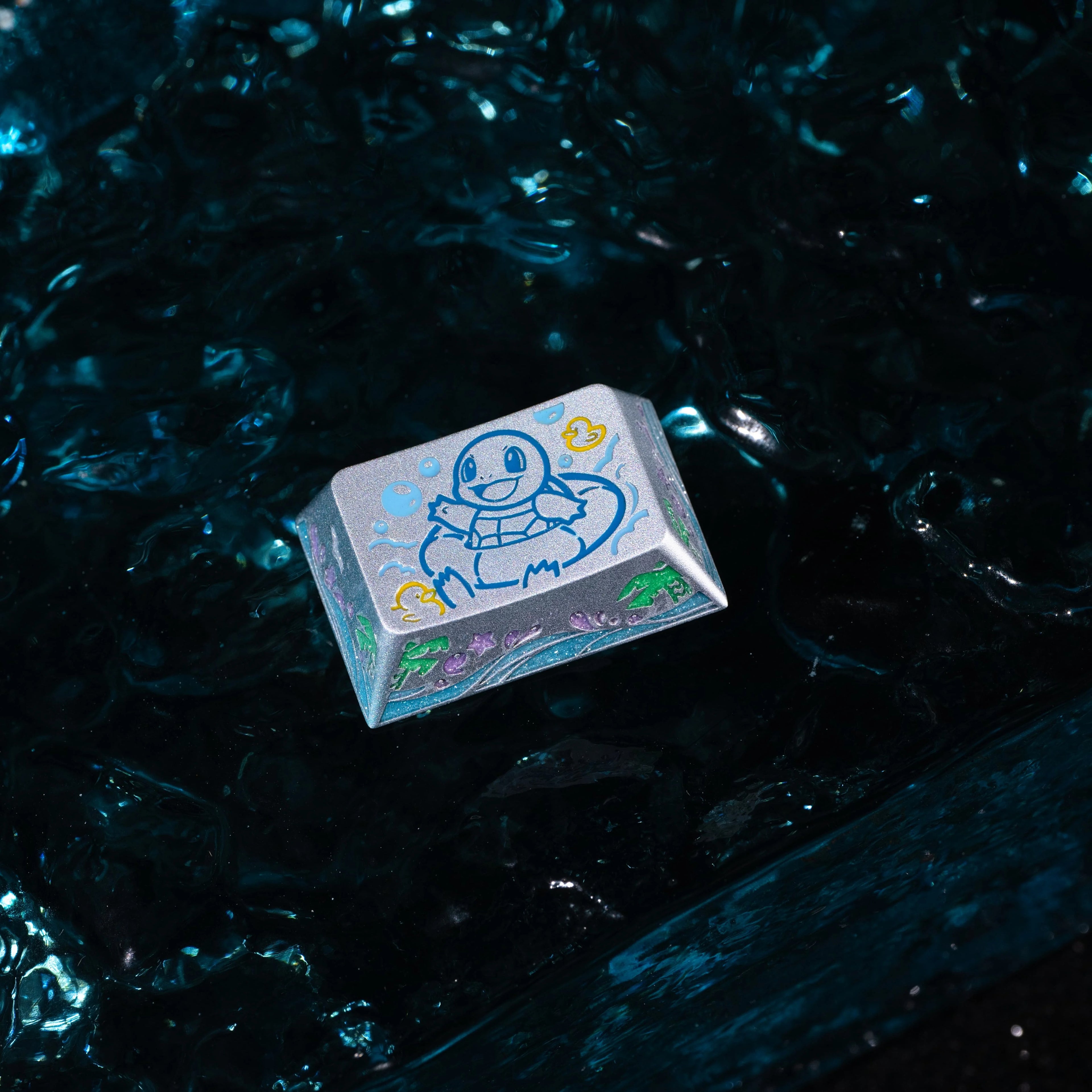 Squirtle Theme, Aluminum Alloy CNC Metal Anode Personalized Keycaps, Enamel Colored Colorful Art Keycaps, Mechanical Keyboard Anime Cartoon Decorative Keycaps