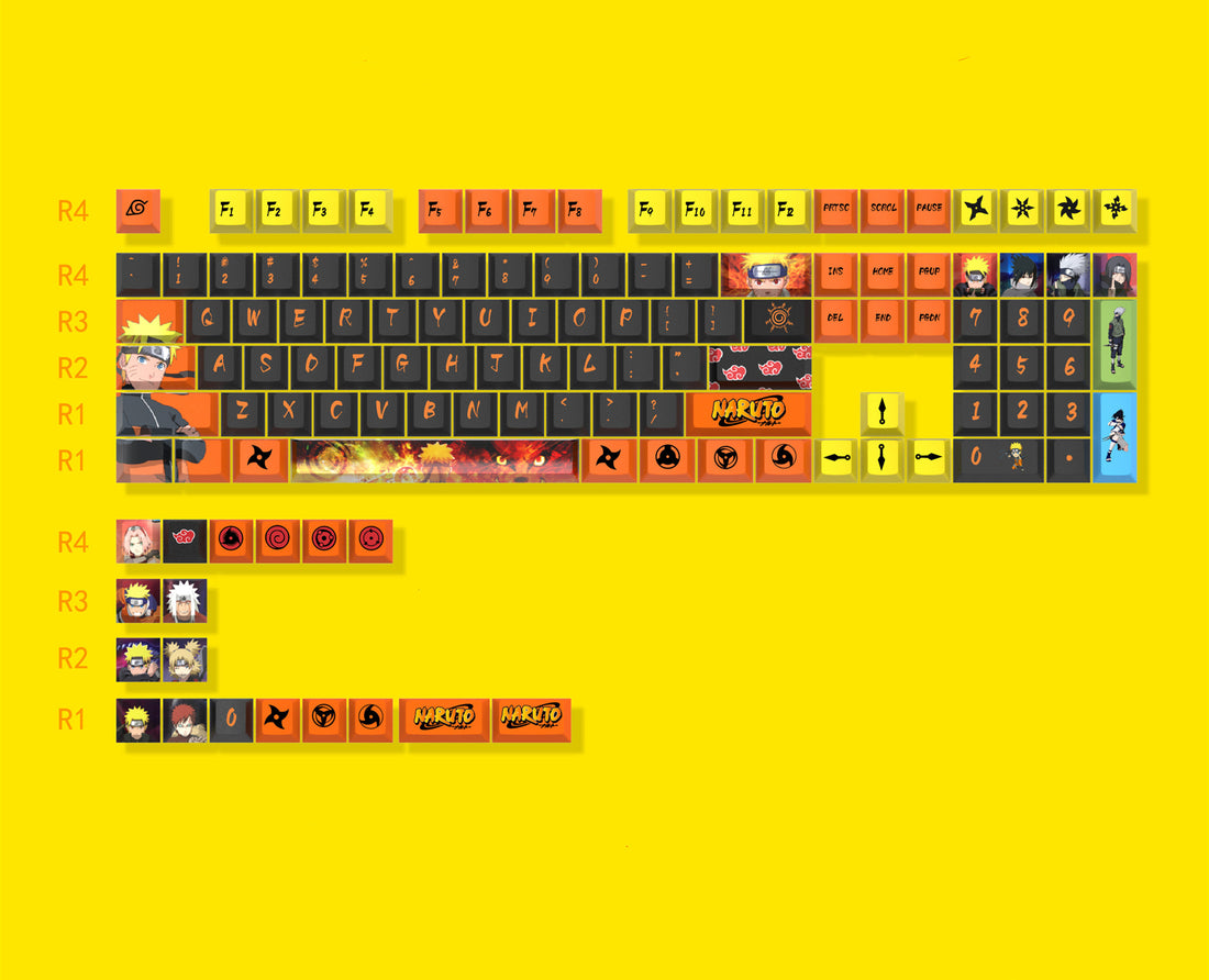 Naruto themed design, PBT material, sublimation craftsmanship, large characters, personalized keycaps, mechanical keyboard decorative art keycaps