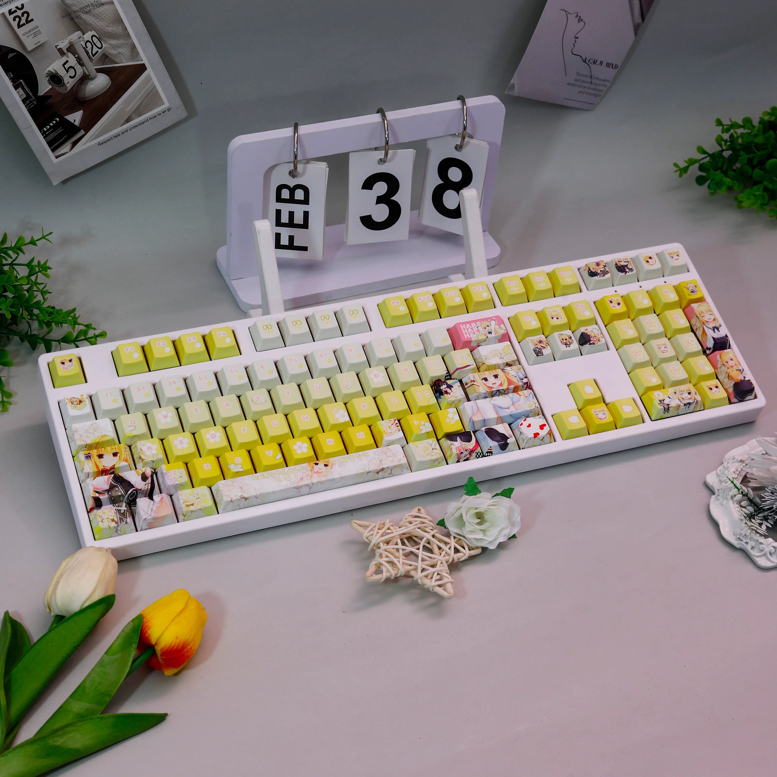 HAMIDASHI CREATIVE series, Izumi Hiyori theme, PBT material personalized keycap set, anime keycap culture peripheral mechanical keyboard decoration keycaps， Compatible with 61/64/68/75/84/87/104 key mechanical keyboard keycap set