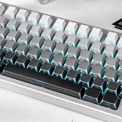 Black/white/gray gradient folded edges, transparent side engraved keyboard keycaps, customized PBT two-color injection molding