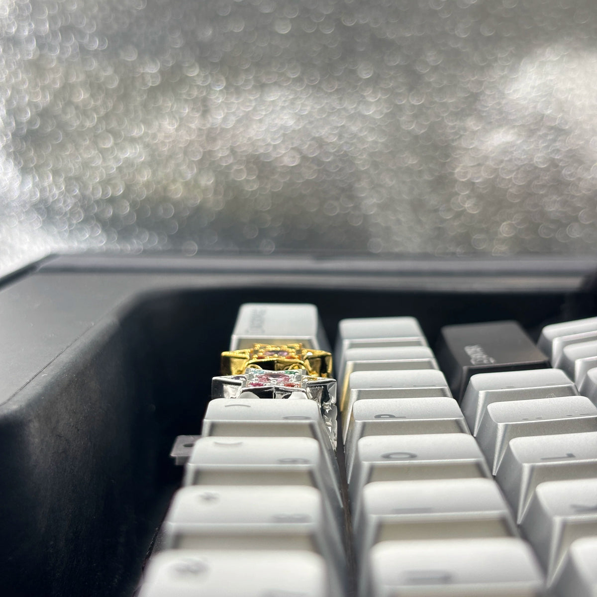 Hexagonal star, multi-color gemstone inlay, 925 sterling silver personalized keycap, hollowed out design mechanical keyboard metal decorative keycap