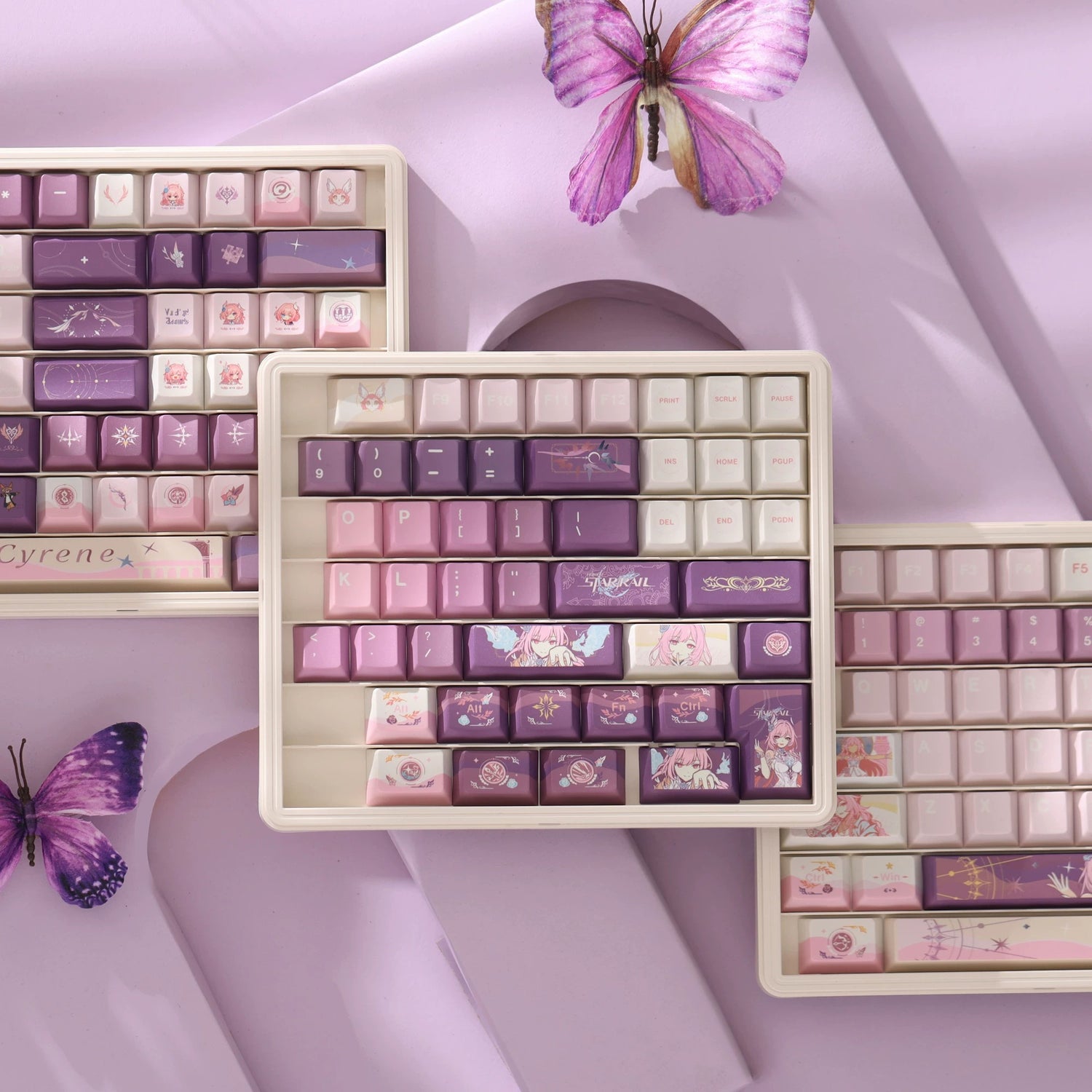 Honkai: Star Rail series, Cyrene theme, original high PBT material keycaps, full five sided thermal sublimation process mechanical keyboard custom set keycaps