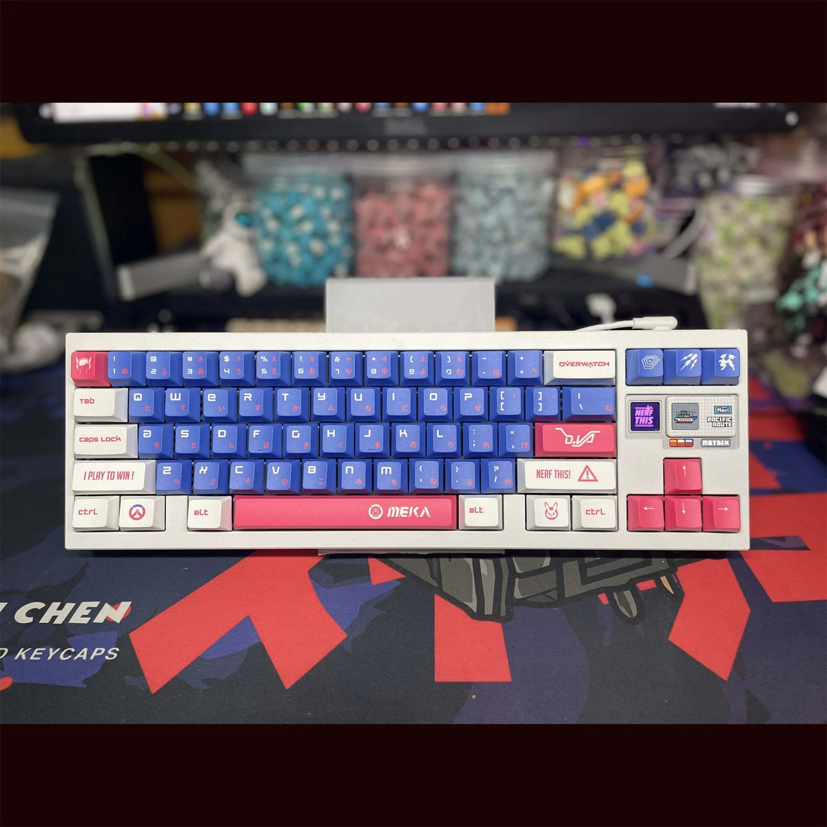 Overwatch，DVA themed ， PBT material personalized key cap set, animation game culture creative decoration key cap set, compatible with 61/64/68/75/84/87/104 key mechanical keyboard