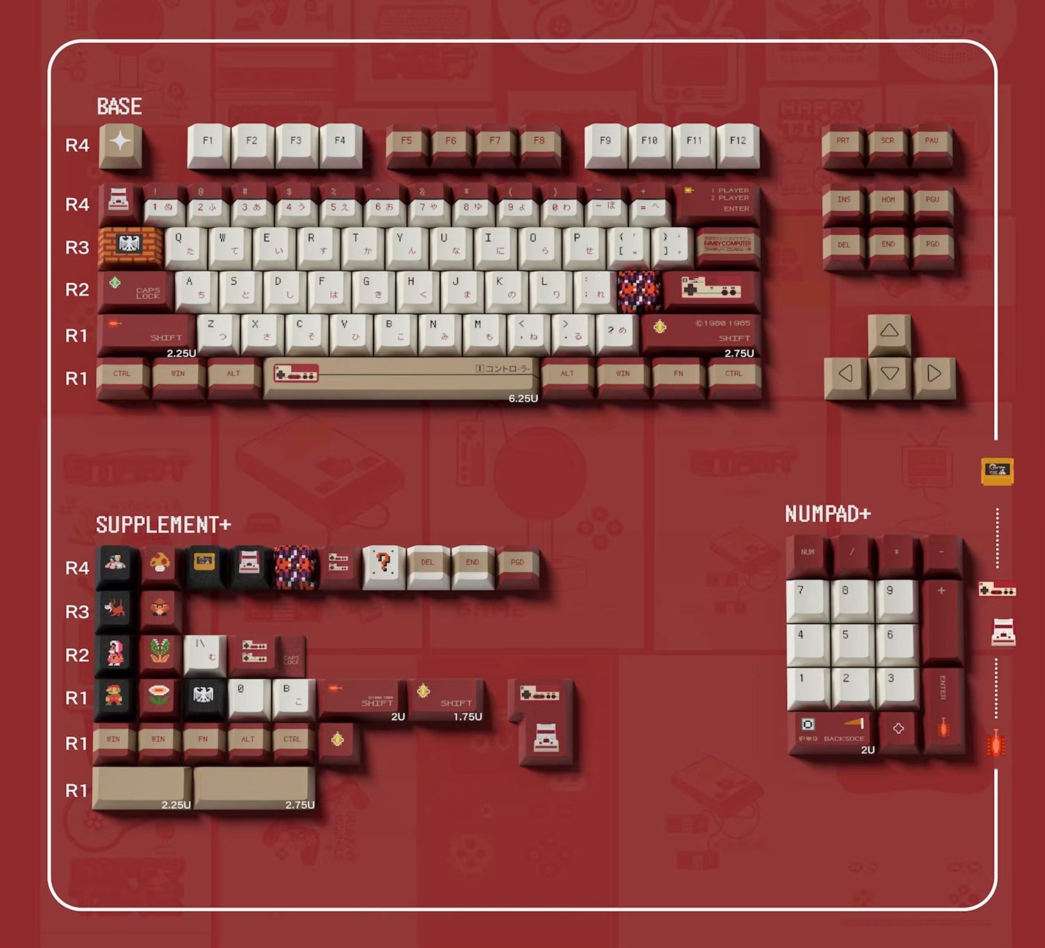 Family Computer, Nintendo Entertainment System theme, customized keycap set with PBT+PC sublimation technology, FC keycap set