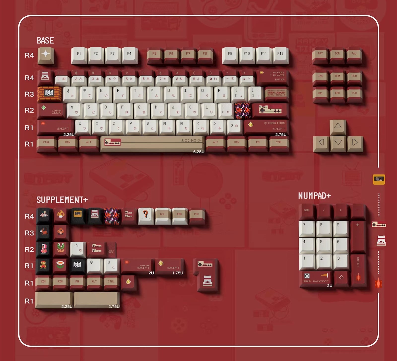 Family Computer, Nintendo Entertainment System theme, customized keycap set with PBT+PC sublimation technology, FC keycap set