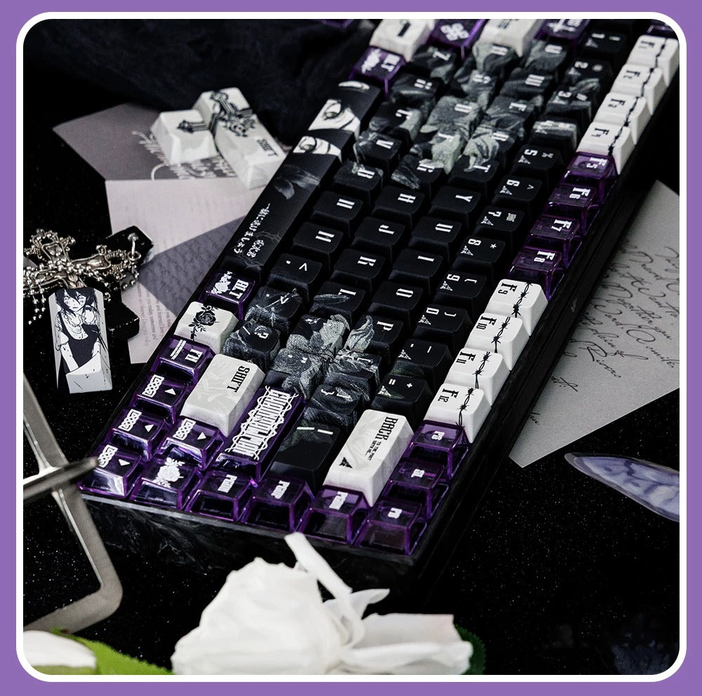 Chainsaw Man theme, Reze Arc，PBT+PC material personalized keycap set, anime keycap culture peripheral mechanical keyboard decoration keycaps， Compatible with 61/64/68/75/84/87/104 key mechanical keyboard keycap set