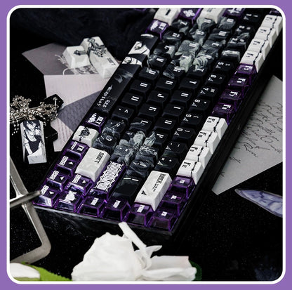 Chainsaw Man theme, Reze Arc，PBT+PC material personalized keycap set, anime keycap culture peripheral mechanical keyboard decoration keycaps， Compatible with 61/64/68/75/84/87/104 key mechanical keyboard keycap set