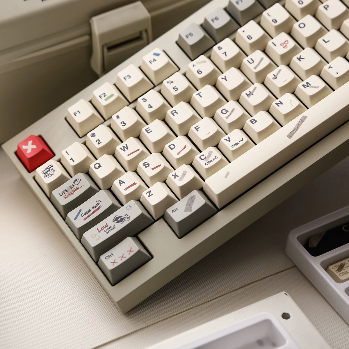 IMFKTIRED, Office keycap set, retro color scheme, PBT material Mechanical Keyboard Replacement Keycap Set, suitable for 61/64/68/75/84/87/104 Key Mechanical Keyboard