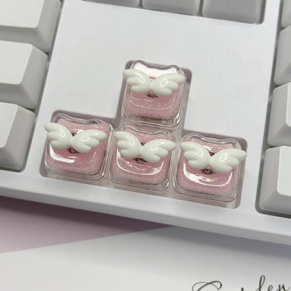 Cute wing resin personalized keycap directional key set, white wing shaped creative keycap, mechanical keyboard decorative keycap