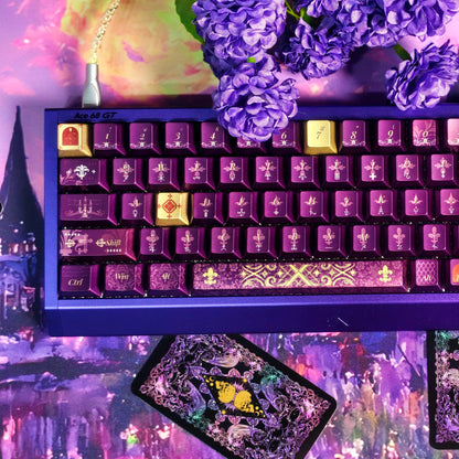 Faust Contract Theme Design, Purple Set, Metallic Paint PBT material personalized keycap set, anime and games cultural creative decoration keycap set, compatible with 61/64/68/75/84/87/104 mechanical keyboard