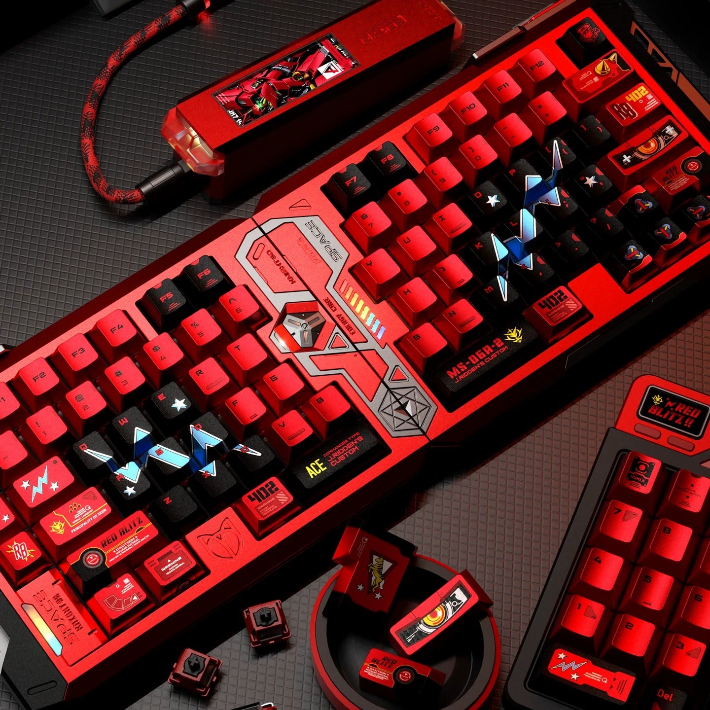 GUNDAM series, designed with Johnny Ridden theme MS-06S，Keycaps Customized Mechanical Keyboard PBT Thermal Sublimation Original Factory Height, compatible with 61/64/68/75/84/87/104 key mechanical keyboards