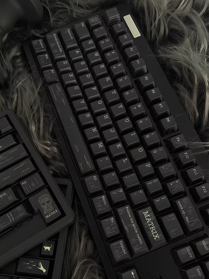 The Matrix Theme personalized keycap set, made of PBT material and featuring five sided heat sublimation technology keycaps with original factory height