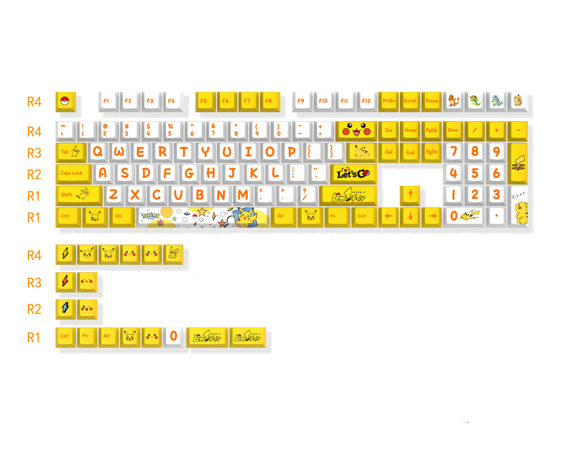 Pok é mon, Pikachu themed design, PBT material, sublimation craftsmanship, large characters, personalized keycaps, mechanical keyboard decorative art keycaps
