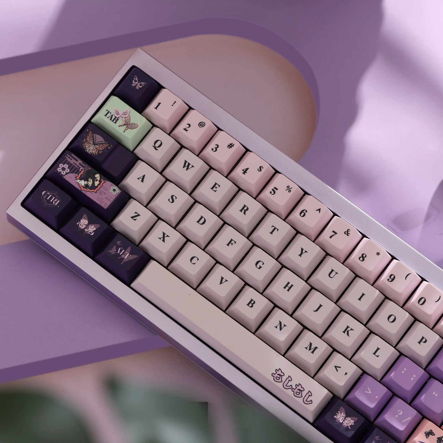 Demon Slayer: Kimetsu no Yaiba series, Kochou Shinobu theme, original high PBT material keycaps, full five sided thermal sublimation process mechanical keyboard custom set keycaps